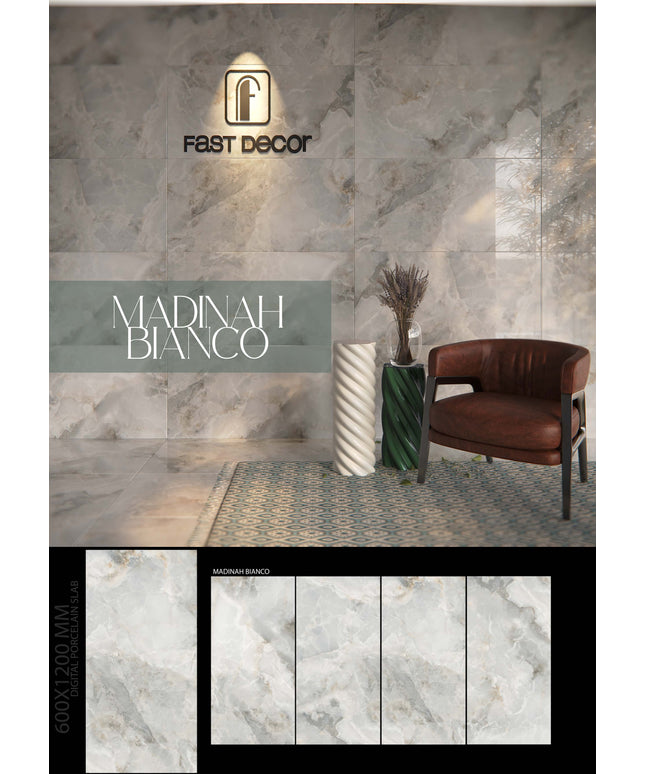 Tile for Wall - Ceramic - 600x1200x9mm - Madinah Bianco