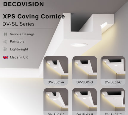 Decovision Xps Extruded Polystyrene Led Coving Cornice Molding Trim SL Series