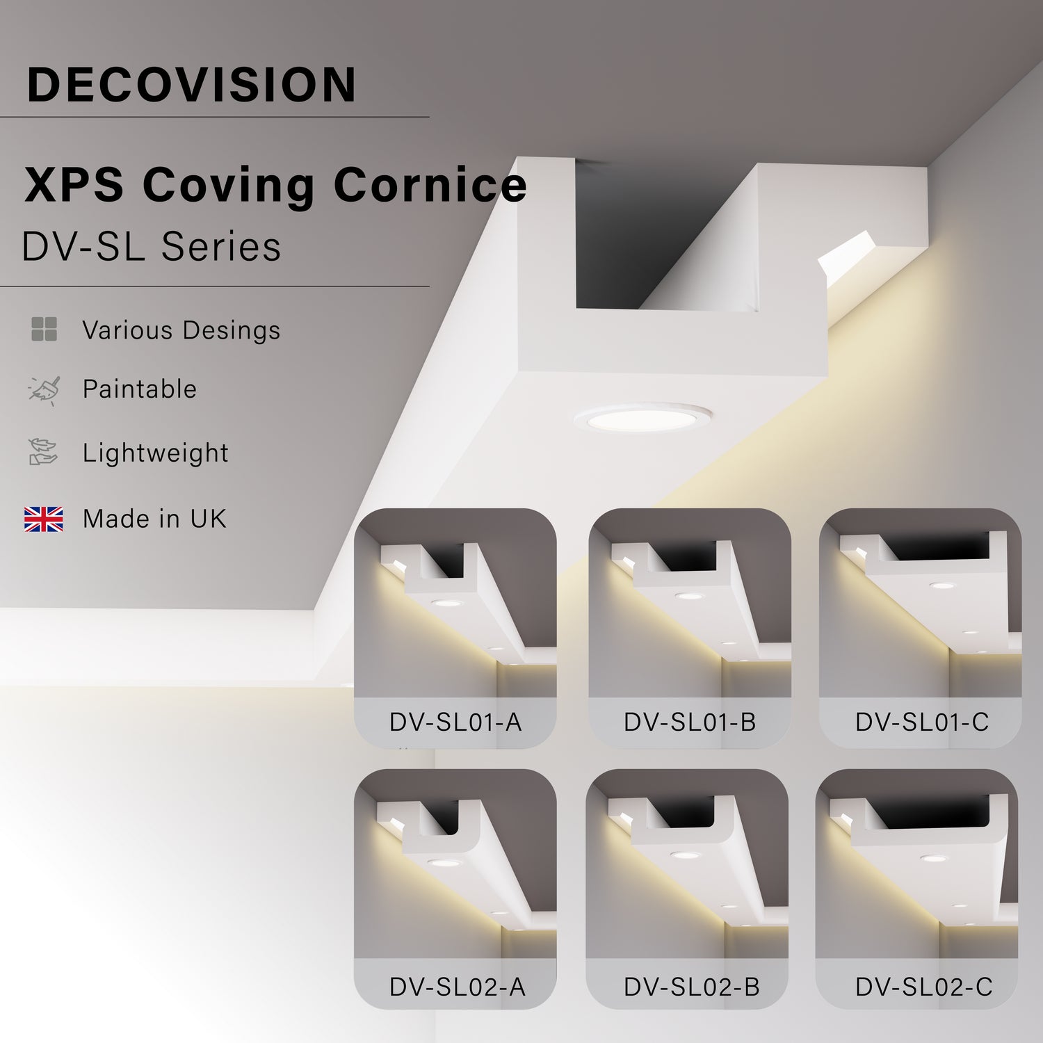 Decovision Xps Extruded Polystyrene Led Coving Cornice Molding Trim SL Series