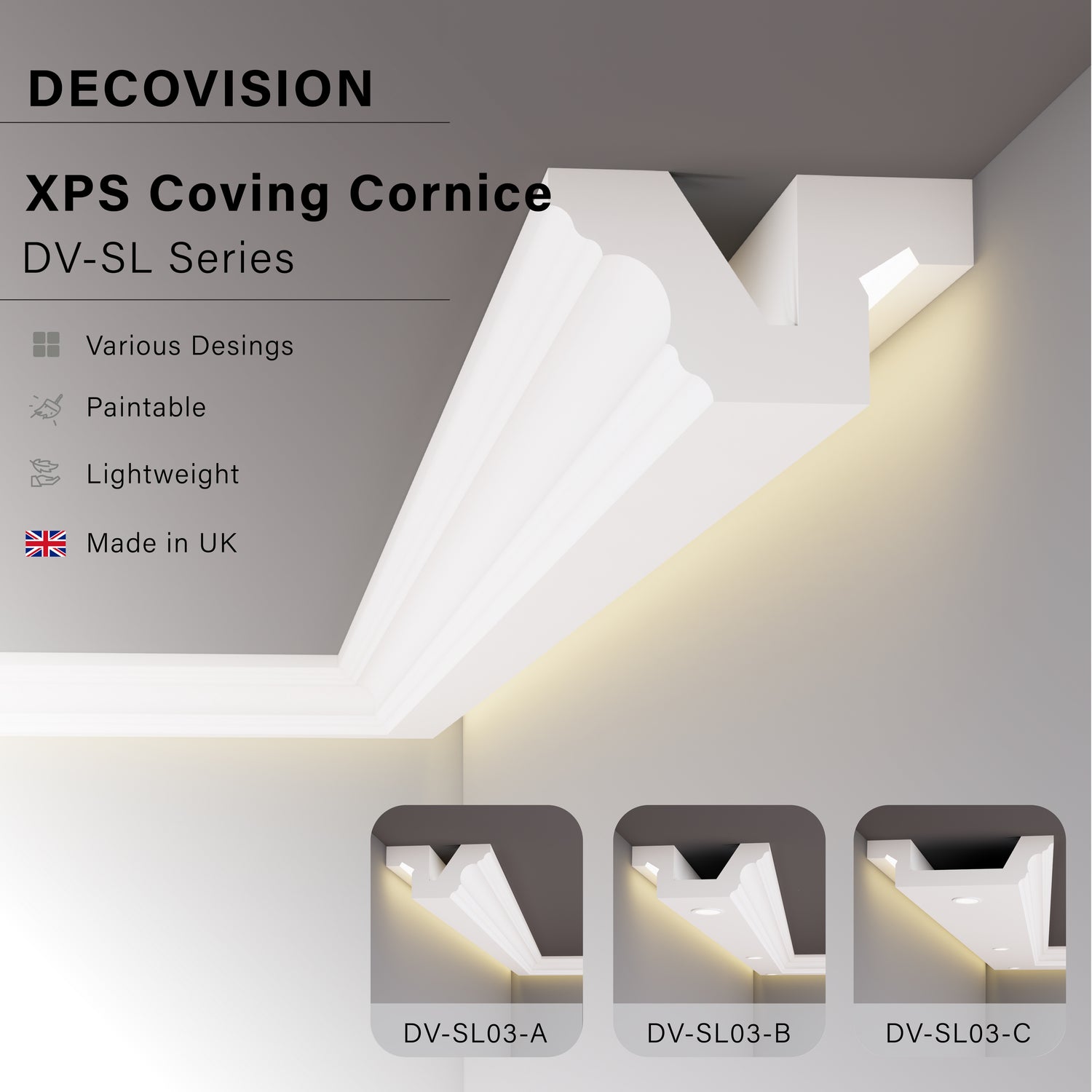Decovision Xps Extruded Polystyrene Led Coving Cornice Molding Trim SL Series