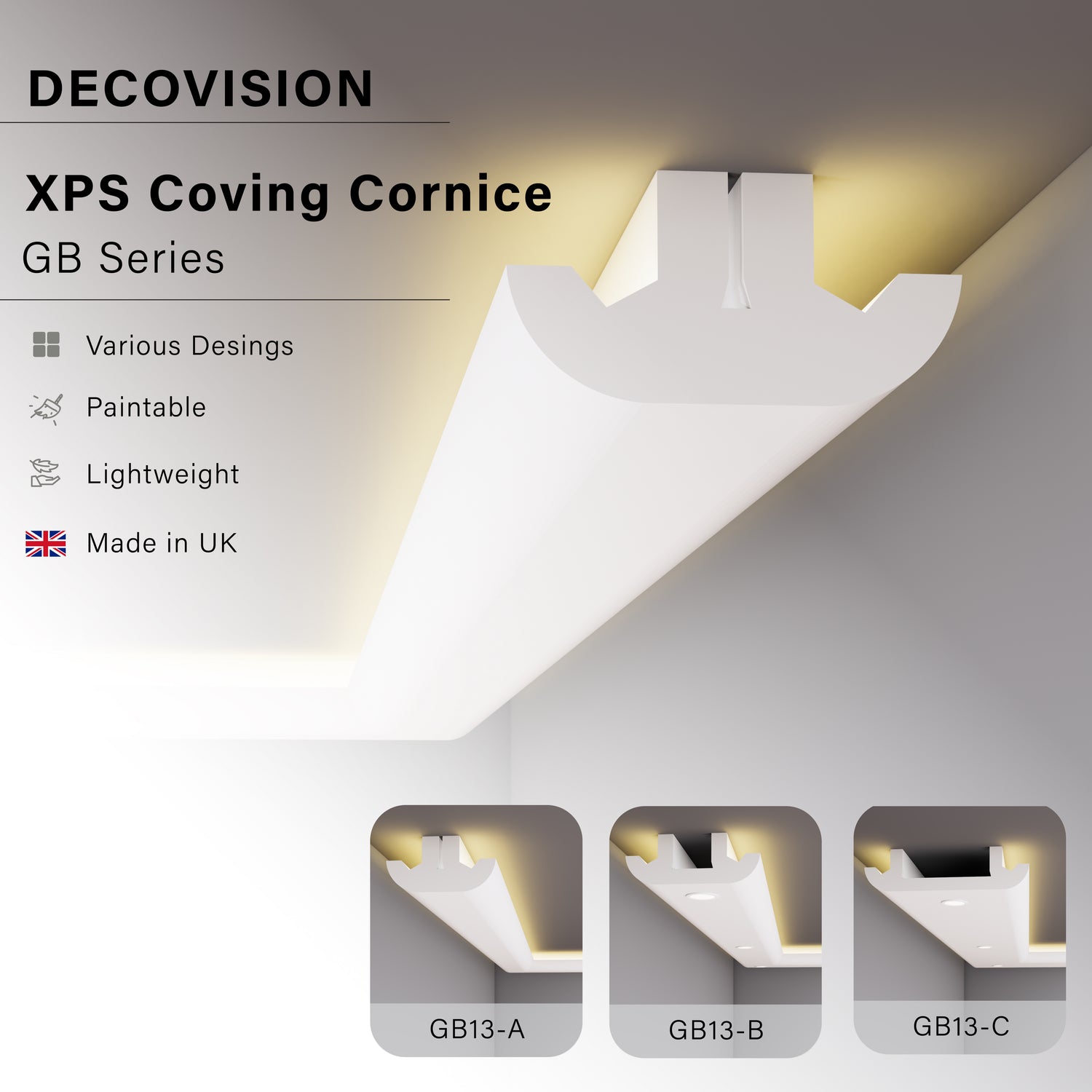 Decovision Xps Extruded Polystyrene Led Coving Cornice Molding Trim GB Series