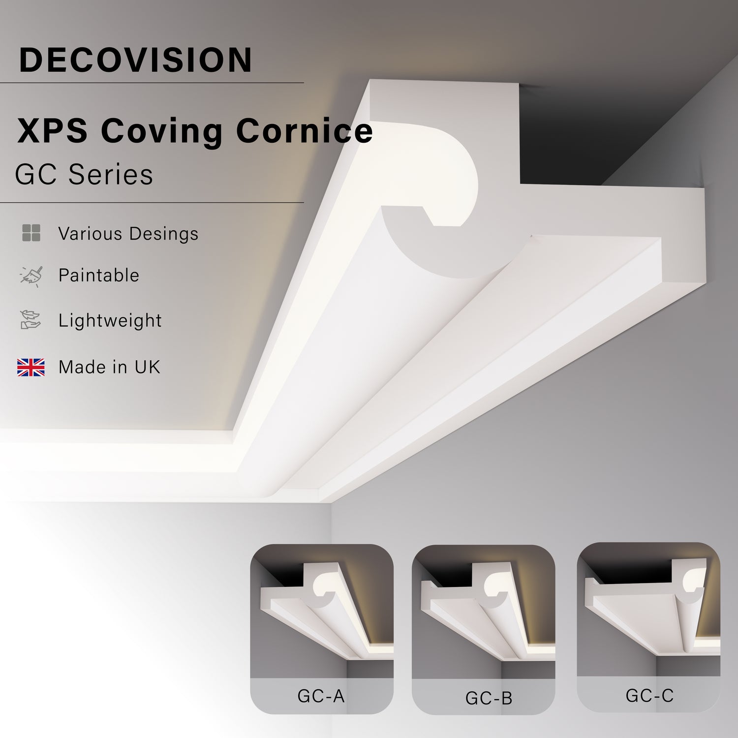 Decovision Xps Extruded Polystyrene Led Coving Cornice Molding Trim GC Series