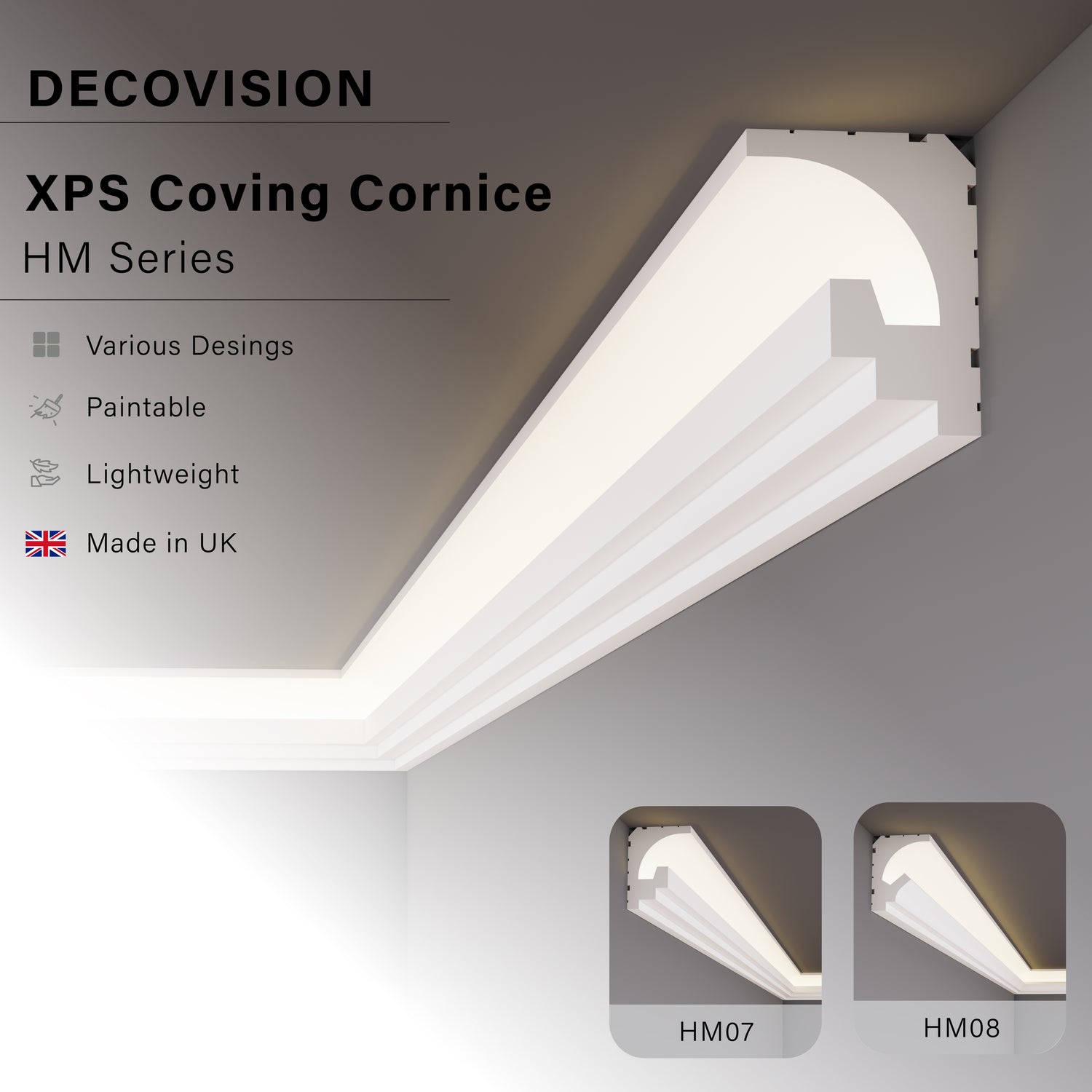 Decovision Xps Extruded Polystyrene Led Coving Cornice Molding Trim HM Series