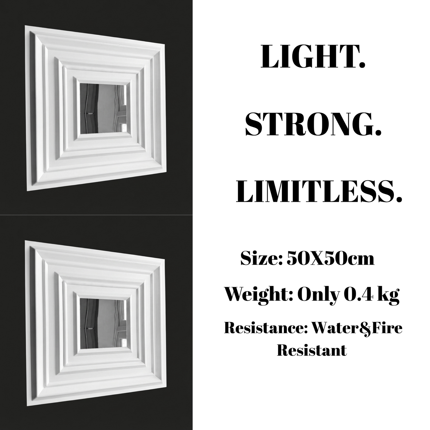 DECOVISION 3D Mirrored Wall Panels – PVC Mirror Tiles 50x50cm, Waterproof & Fireproof