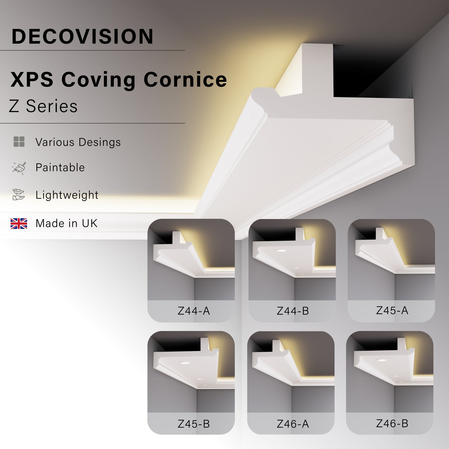 Decovision Xps Extruded Polystyrene Led Coving Cornice Molding Trim Z Series