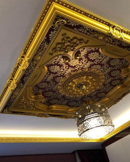 PALACE CEILING ROSE - POLYSTYRENE - SQUARE- DK150-AB -  GOLD MAROON 150*150cm