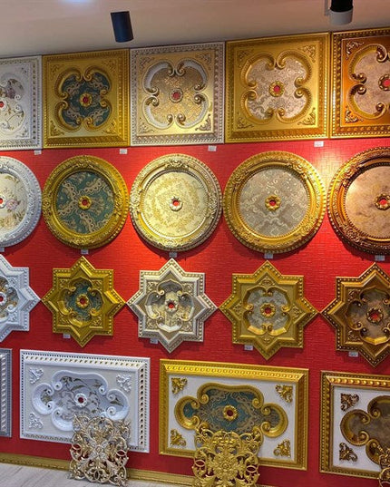 PALACE CEILING ROSE - POLYSTYRENE - SQUARE - DK60-AB - GOLD MAROON 60*60cm