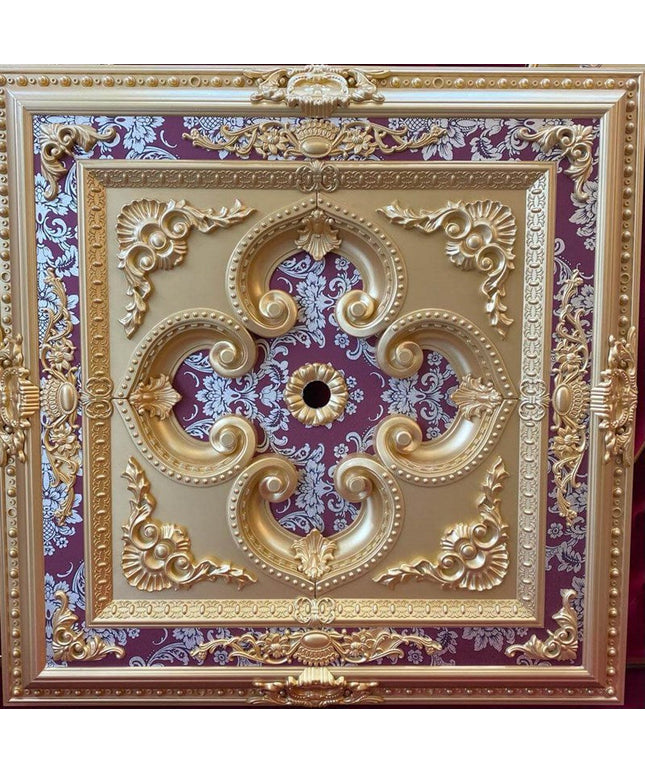 PALACE CEILING ROSE - POLYSTYRENE - SQUARE - DK90-AB - GOLD MAROON 90*90cm