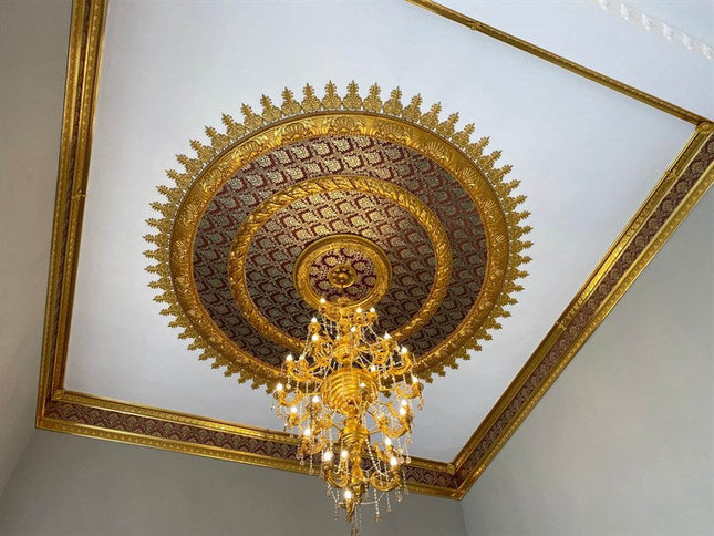 PALACE CEILING ROSE - POLYSTYRENE - DO90-AB- CIRCULAR GOLD MAROON 90cm