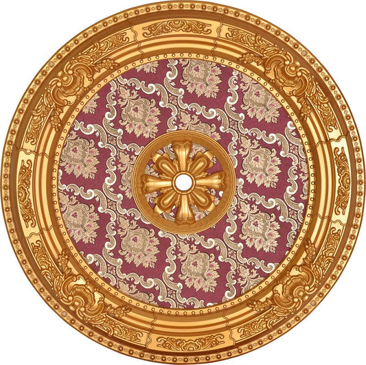 PALACE CEILING ROSE - POLYSTYRENE - DO90-AB- CIRCULAR GOLD MAROON 90cm