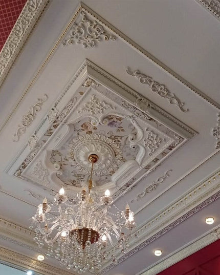 PALACE CEILING ROSE - POLYSTYRENE - RECTANGULAR -  DD120160-BA - ELEGANCE WHITE GOLD 120*160cm