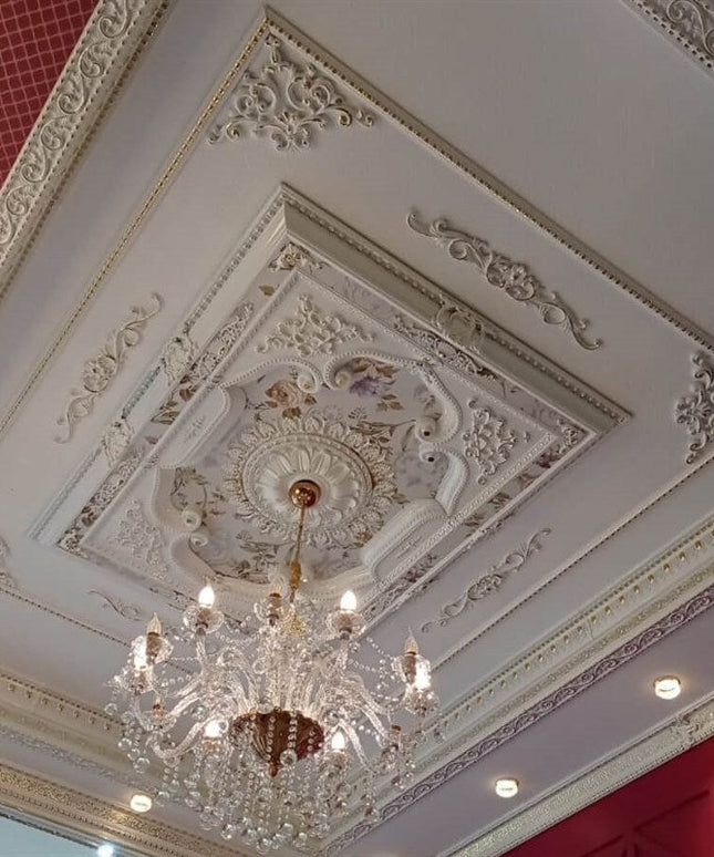 PALACE CEILING ROSE - POLYSTYRENE - RECTANGULAR -  DD120160-BA - ELEGANCE WHITE GOLD 120*160cm