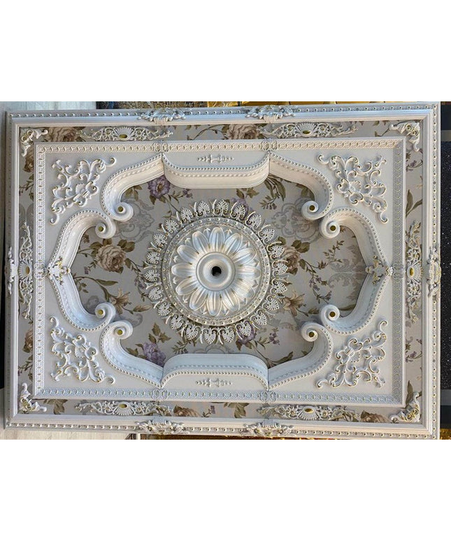 PALACE CEILING ROSE - POLYSTYRENE - RECTANGULAR -  DD120160-BA - ELEGANCE WHITE GOLD 120*160cm