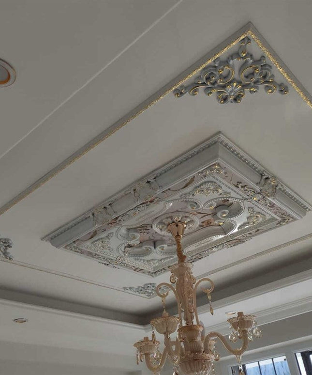 PALACE CEILING ROSE - POLYSTYRENE - RECTANGULAR - DD90120-BA - WHITE GOLD 90*120cm