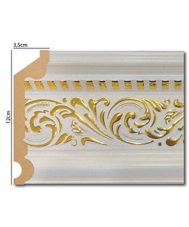 PALACE NEW XPS COVING POLYURETHANE CORNICE MOLDING LIGHTWEIGHT FINEST QUALITY - WHITE GOLD BA12635-5BA 12cm
