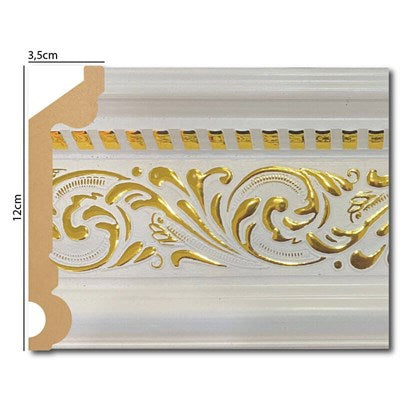 PALACE NEW XPS COVING POLYURETHANE CORNICE MOLDING LIGHTWEIGHT FINEST QUALITY - WHITE GOLD BA12635-5BA 12cm