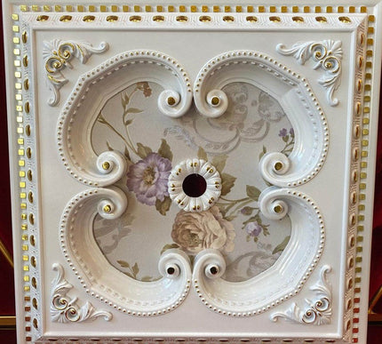 PALACE CEILING ROSE - POLYSTYRENE - SQUARE - DK60-BA - WHITE GOLD 60*60cm