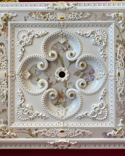PALACE CEILING ROSE - POLYSTYRENE - SQUARE - DK90-BA - WHITE GOLD 90*90cm