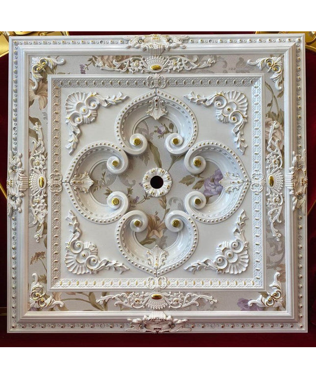 PALACE CEILING ROSE - POLYSTYRENE - SQUARE - DK90-BA - WHITE GOLD 90*90cm